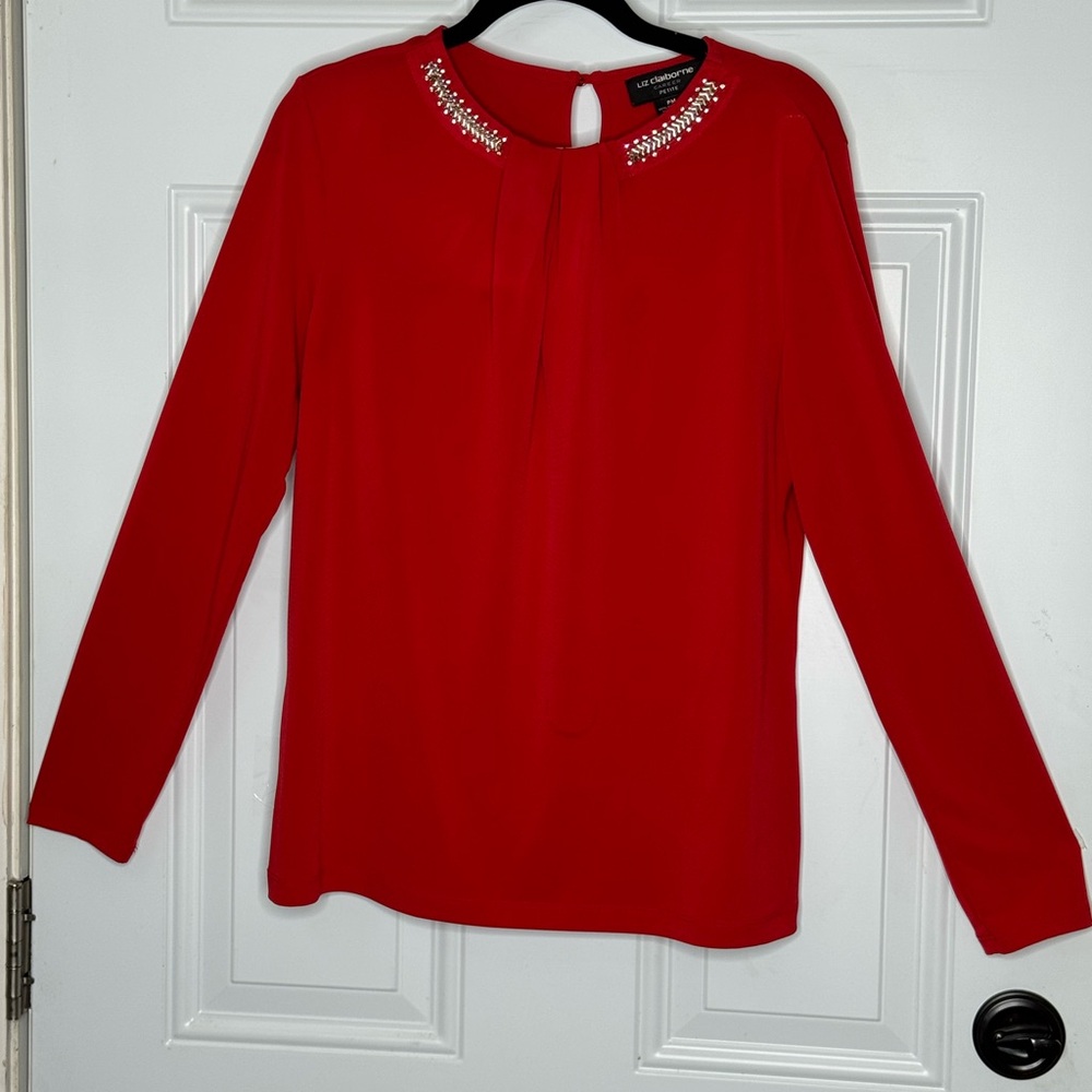 Liz Claiborne Scarlet Top with Metallic Accents